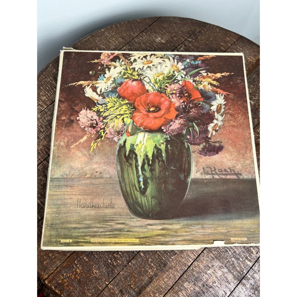 Vintage Handkerchiefs Set in L Rosch Box Floral Art Nouveau‎ Poppies Bridal Gift